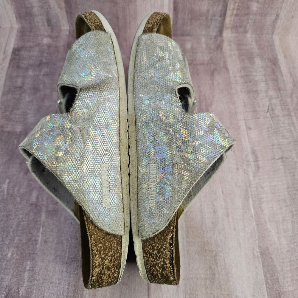 Birkenstock Girls Size 33 Holographic Sparkle Arizona Slip On Sandals Shoes - Picture 8 of 13